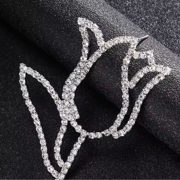 Rhinestones Crystal Oversized Large Flower Earrings - Picture 4 of 4